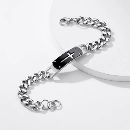 Vista 6 de Pulsera de cruz para hombres y niños, pulsera de cadena de cruz cubana de acero inoxidable, versículo de la Biblia, regalo de joyería cristiana