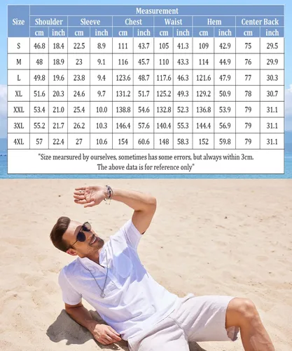 Vista 5 de COOFANDY - Camisetas henley de algodón y lino para hombre manga larga con bolsillo de estilo hippie informal para la playa