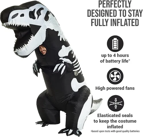 Vista 2 de Giant Skeleton Dinosaur T-Rex Inflatable Fancy Dress Costume - One