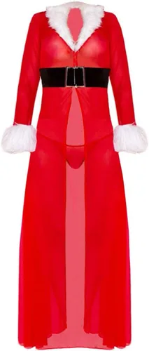 Vista 3 de Deals Today - Cárdigan de lencería sexy de manga larga para mujer diseño de festival de Navidad talla grande para mujer rojo S