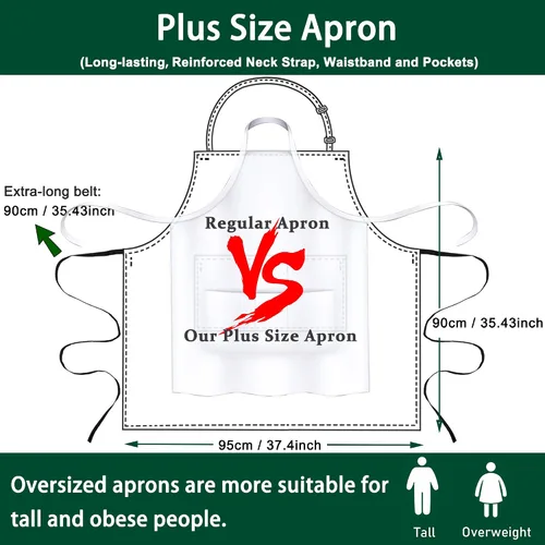 Vista 2 de 2 Pack Plus Size Chef Apron, Large Adjustable Aprons with Pockets for Men Women Waiter Waitress, Black White (XXXL)