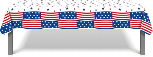 Vista 8 de 1 paquete de mantel de plástico con diseño de bandera americana del 4 de julio para fiesta, 54 x 87 pulgadas de largo, mantel rectangular para bufé