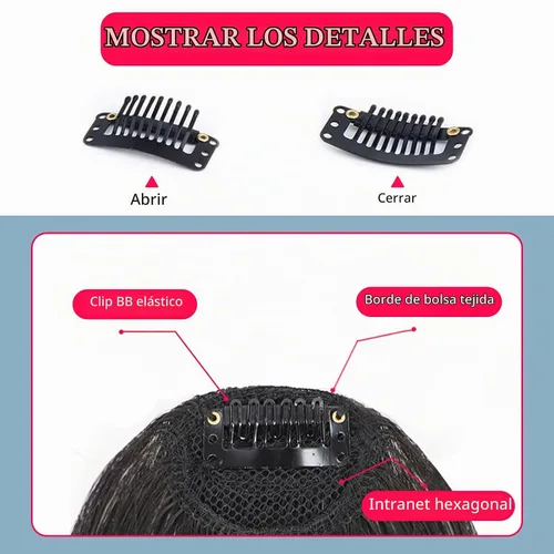 Vista 8 de 2 piezas de flequillo con clip de cabello humano real, flequillo falso con clip para el cabello para mujeres, flequillo tenue curvado con postizos
