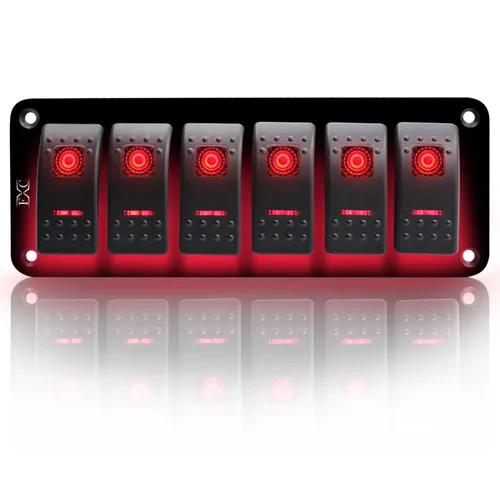 Vista 24 de FXC Interruptor basculante Panel de aluminio 2 Gang Interruptores de palanca Dash 5 Pin ON/OFF 2 LED retroiluminado para barco coche azul marino