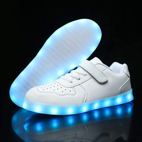 Vista 5 de Wooowyet Kids LED Sneakers for Boys Hook&Loop Low Light Up Shoes LED Girls USB Recharging