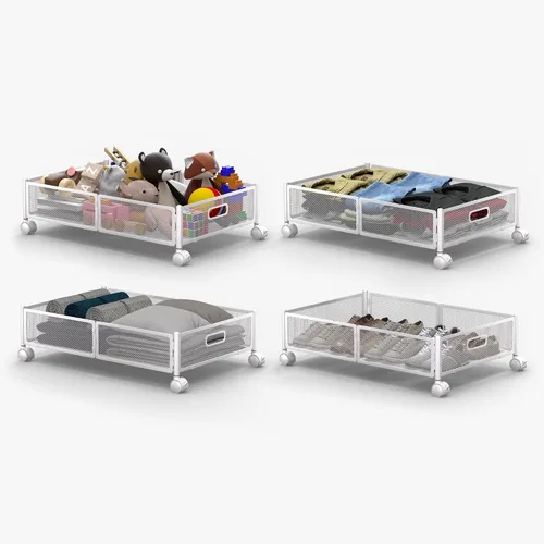 Vista 11 de Almacenamiento debajo de la cama con ruedas, contenedores de almacenamiento plegables de metal debajo de la cama, almacenamiento bajo la cama de 60