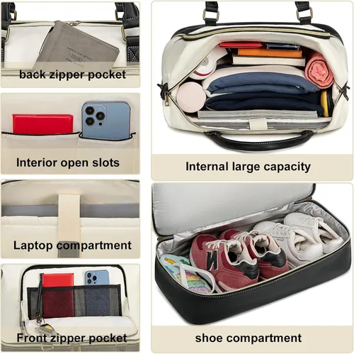 Vista 31 de CAMTOP - Bolsa de viaje de fin de semana para mujer, bolsa de lona con espacio para laptop de15.6 pulgadas