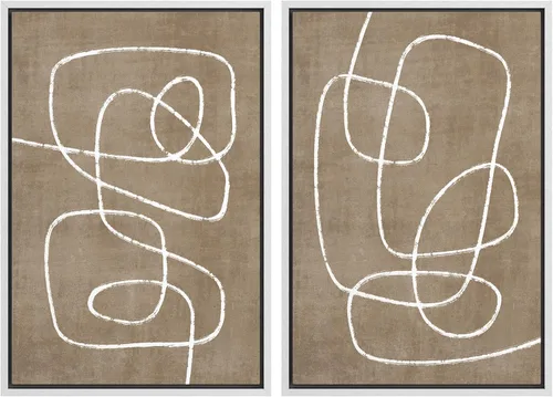 Vista 16 de SIGNWIN Lienzo enmarcado para pared, juego de arte de collage de ondas en espiral de mediados de siglo, formas abstractas, acogedor, neutro