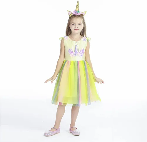 Vista 8 de Disfraz de unicornio para niñas falda arco iris regalo de cumpleaños fiesta de cumpleaños