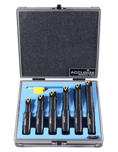 Vista 12 de Accusize Industrial Tools Juego de 4 barras de mandrinar indexables de vástago redondo de 1/2 pulgadas con inserciones de carburo Tcmt21.50, 90