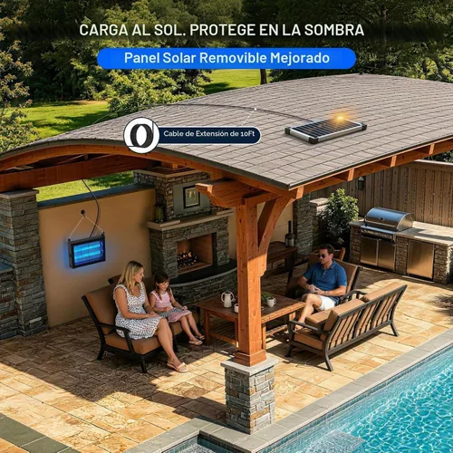 Vista 8 de Exterminador solar de insectos para exteriores, impermeable, 4500 V de alta potencia inalámbrico con sensor de luz inteligente, mata insectos solar