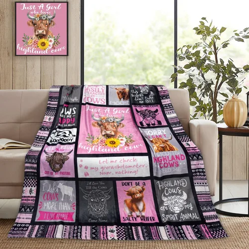 Vista 3 de Highland Cow Regalo para mujeres y niños – Manta para los amantes de las vacas – Just A Girl Who Loves Cows de las tierras altas bancos para sofá