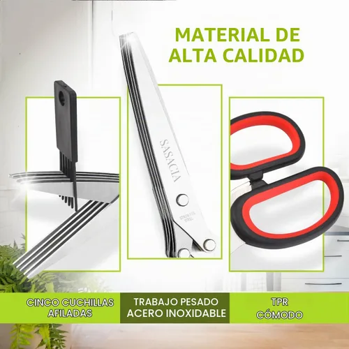 Vista 3 de Tijeras de hierbas con 5 cuchillas y kit de limpieza, tijeras de cocina de acero inoxidable para hierbas, lechuga, cilantro, aptas para Rojo y negro