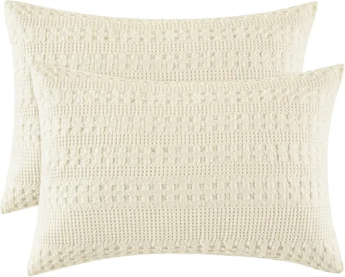 Vista 23 de PHF Fundas de almohada 100% algodón con tejido de gofre de 24 x 24 pulgadas, paquete de 2 fundas cuadradas para decoración elegante del hogar, sin