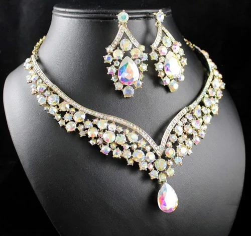Vista 3 de janefashions elegante AB Rhinestone austríaco Crystal babero collar arete set n1623g Oro