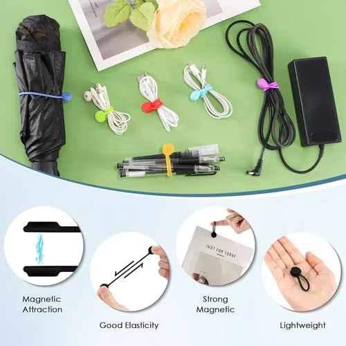 Vista 4 de 10 bridas magnéticas reutilizables, organizador de cables magnético de 4.3 pulgadas, lazos de silicona con imán fuerte para oficina, escuela, hogar