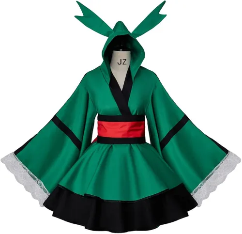 Vista 3 de VintageCos Boku No Hero Academia - Vestido kimono de Midoriya Izuku, disfraz de Katsuki Cosplay Froppy para mujer