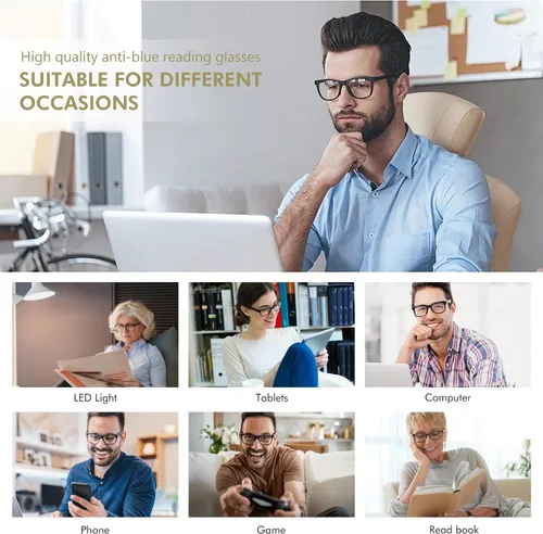 Vista 8 de Przene Gafas de lectura para hombres y mujeres, con bloqueo de luz azul, bisagras de resorte, paquete de estilo ligero