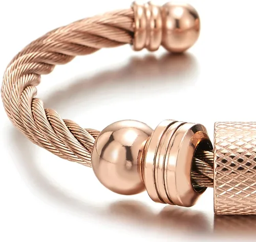 Vista 3 de Brazalete de acero trenzado para hombres y mujeres con abalorios de cuentas, pulido ajustable