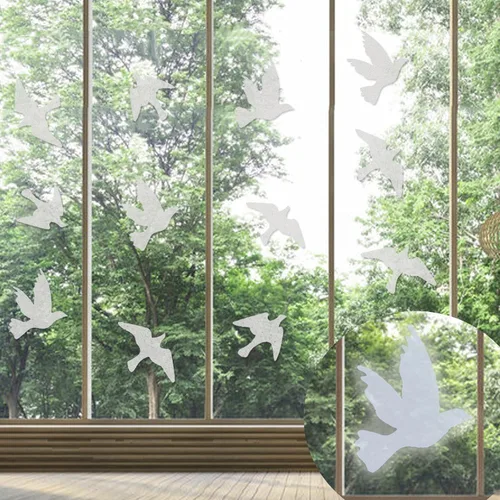 Vista 11 de Calcomanías anticolisión para ventanas con forma de pájaro, adhesivos para puertas de vidrio para proteger y evitar golpes de pájaros (negro)