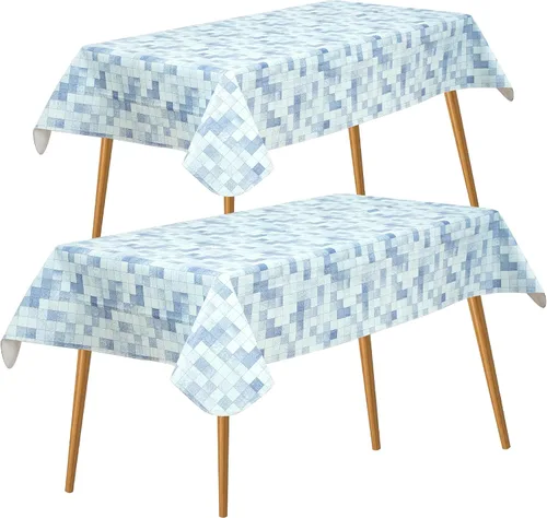 Vista 12 de FIFTY FEET Mantel rectangular de 84 x 60 pulgadas, mantel de vinilo con respaldo de franela para mesas rectangulares, impermeable, a prueba