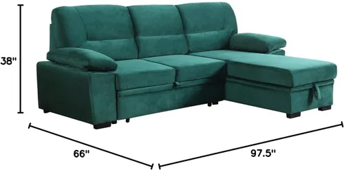 Vista 2 de Kipling - Sofá seccional reversible de tela de terciopelo verde