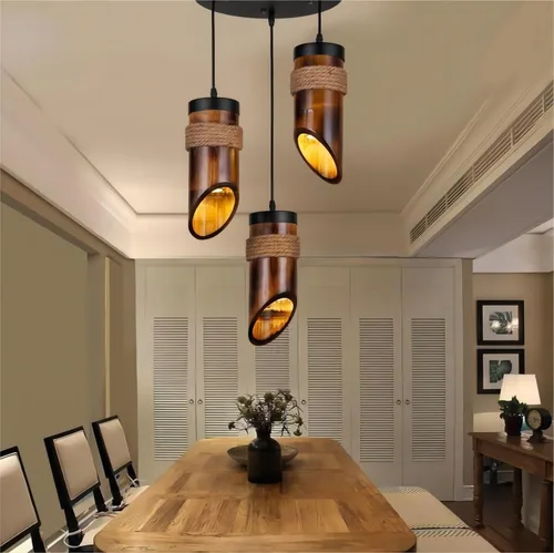 Vista 2 de LIGHTLAND Luces colgantes rústicas de bambú, 12 pulgadas, paquete de 3 para comedor, sala de té zen, estilo retro