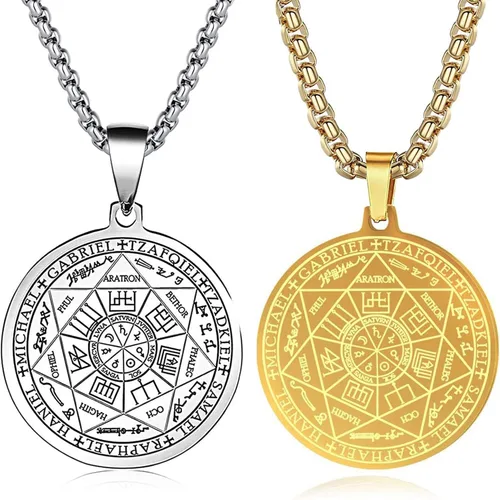 Vista 11 de Collar con colgante de siete arcángeles para hombres y mujeres, amuleto de protección, collar con dije de moneda de Arcángel Miguel Gabriel Uriel 1.