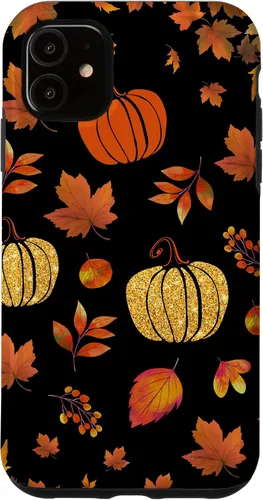 Vista 8 de Fall Leaves and Pumpkins Pattern Halloween Autumn Case for iPhone 17
