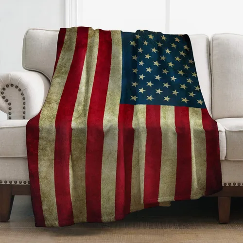 Vista 18 de Levens Manta de franela con silueta de soldado de la bandera estadounidense Grunge de 50 x 60 pulgadas, ultra suave, ligera, acogedora manta