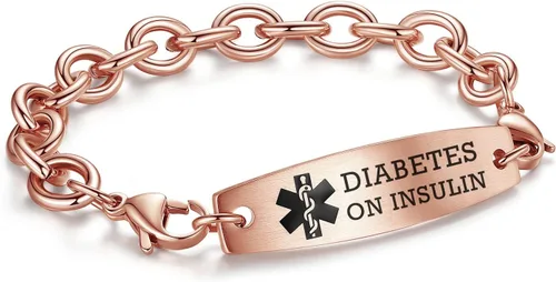 Vista 30 de LinnaLove Pulseras de identificación médica intercambiables Cadena de cable de acero inoxidable pulseras de alerta médica personalizables