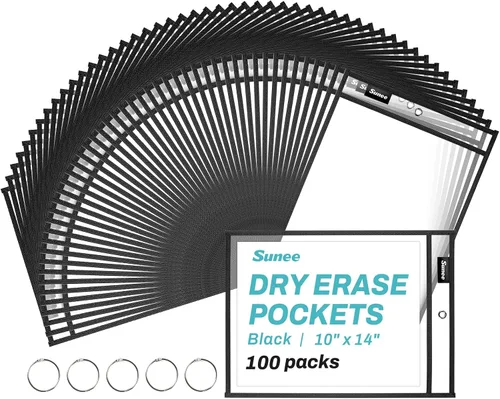 Vista 8 de SUNEE - Paquete de 30 fundas de plástico reutilizables de borrado en seco de gran tamaño con 2 anillas, fundas para boletos de 10 x 14 pulgadas
