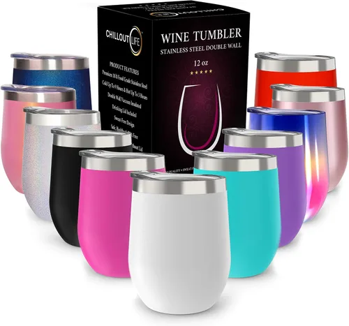 Vista 39 de CHILLOUT LIFE - Vaso de acero inoxidable de 12 onzas con tapa y caja de regalo, diseño de viaje con recubrimiento en polvo, aislamiento al vacío