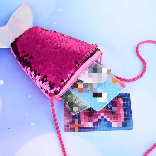 Vista 3 de ZBJBinCH Monedero con forma de cola de sirena, bolsa cruzada con lentejuelas con purpurina para mujeres y niñas, almacenamiento de monedas, Femenino
