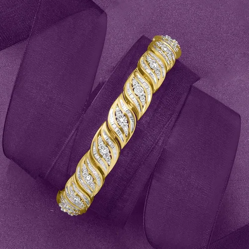 Vista 3 de Ross-Simons 1.00 ct. t.w. Diamond Bracelet in 18kt Gold Over Sterling