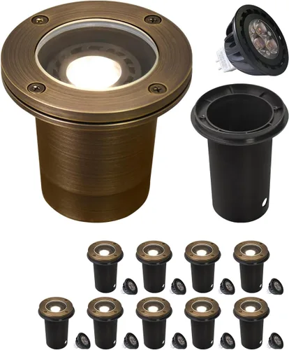 Vista 17 de MALORY Luces de Paisaje de Bajo Voltaje, (4.6''A) Cubierta Superior de Latón 12V Luces Empotradas en el Suelo para Exteriores, Iluminación LED