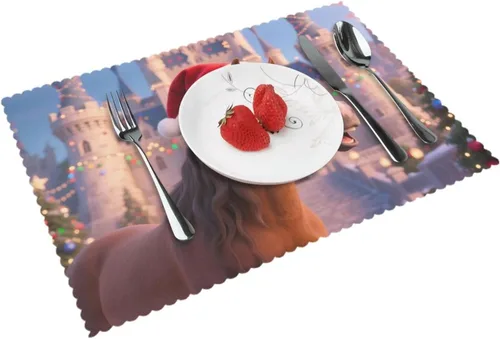 Vista 9 de Rectangular Placemats Set of 4, Heat Resistant Bee Printed Kitchen Dining Table Mats