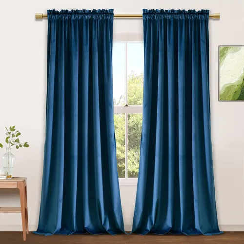 Vista 43 de JIUZHEN Cortinas de terciopelo beige de 63 pulgadas de ancho x 63 pulgadas de largo, cortinas de terciopelo retro suaves con bolsillo para barra