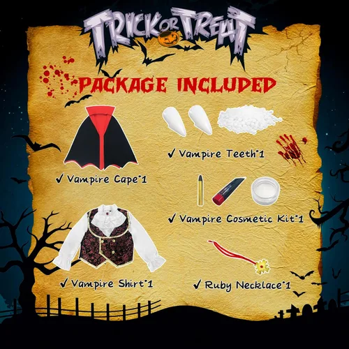 Vista 4 de Vampire Costume for Boys Scary Halloween Party, Vampire Teeth Cosmetic Kit IncludedBlack Red