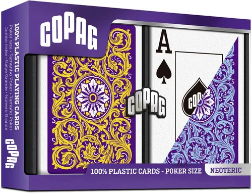 Vista 2 de Copag 1546 Neoteric Design - Juego de cartas 100 % de plástico, tamaño de póquer (estándar) violeta/amarillo/azul (índice jumbo, 1 juego)