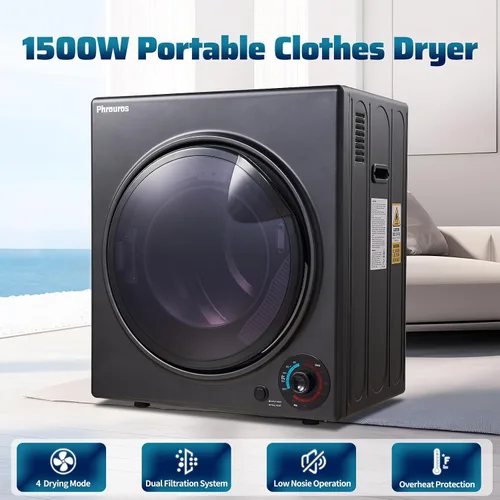 Vista 2 de Secadora portátil para lavandería de 3.5 pies cúbicos, secadora compacta de 1500 W para apartamento, secadora de ropa de carga frontal con bañera