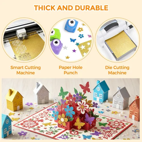 Vista 6 de Papel de cartulina con brillantina, 20 hojas multicolor de papel brillante de primera calidad, para tarjetas, manualidades, caja de regalo, regalos