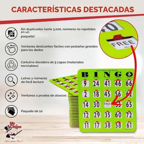 Vista 3 de MR CHIPS Tarjetas de bingo con punta de dedo de impresión grande a prueba de atascos y fáciles de leer con ventanas deslizantes, color verde