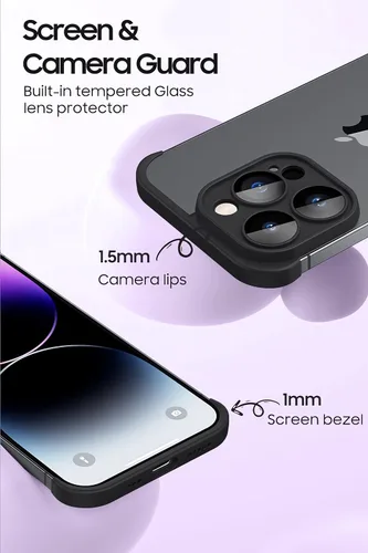 Vista 4 de LEKEVO Funda sin marco para iPhone 14 Pro con protector de lente de cámara, funda delgada y suave de TPU a prueba de golpes, carcasa minimalista