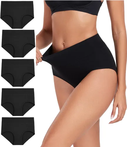 Vista 6 de wirarpa Women's Cotton Underwear High Waist Stretch Briefs Soft Underpants Ladies Full Coverage Panties 5 Pack Beige