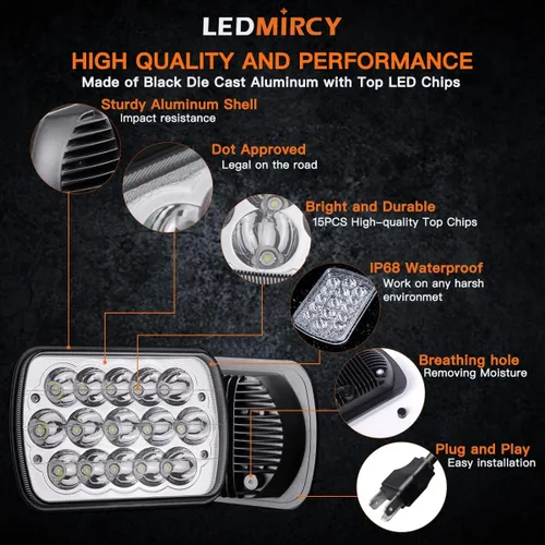 Vista 3 de LEDMIRCY Faros LED 5x7, H6054 Faros LED Hi/Lo Sealed Beam 2PCS Luces LED 5x7 2PCS
