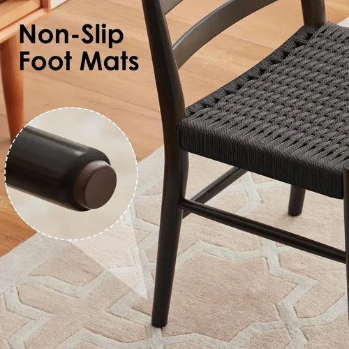 Vista 6 de Stary Sillas de comedor de madera de la rota con el asiento tejido cómodo, totalmente montadas Nogal - Juego de 2