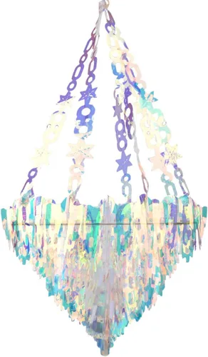 Vista 3 de Paquete de 3 adornos holográficos colgantes de estrella de 6 puntos, adorno decorativo de techo de lámina blanca iridiscente brillante para decorar