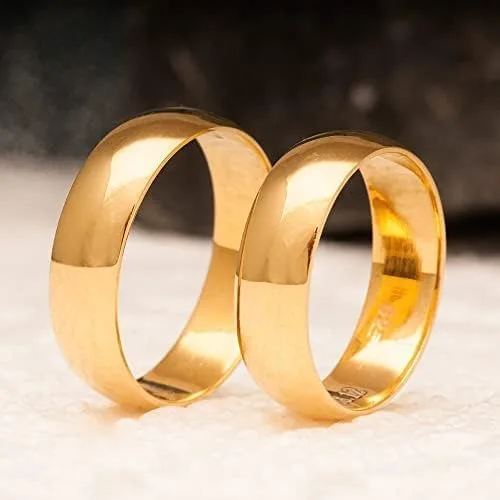 Vista 3 de Juego de anillos de boda de 0.236 pulgadas, chapado en oro de 14 quilates, juego de alianzas de boda a juego personalizado para hombre y mujer