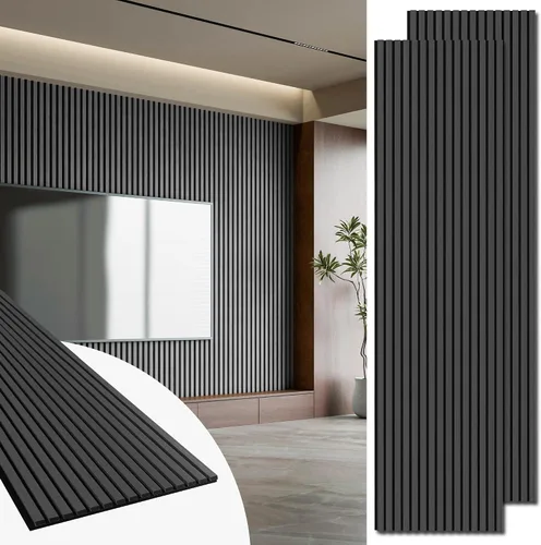Vista 13 de Art3d Paquete de 2 paneles acústicos de listones de madera de 94.5 x 24 pulgadas para pared y techo - 31 pies cuadrados Panel acústico 3D estriado
